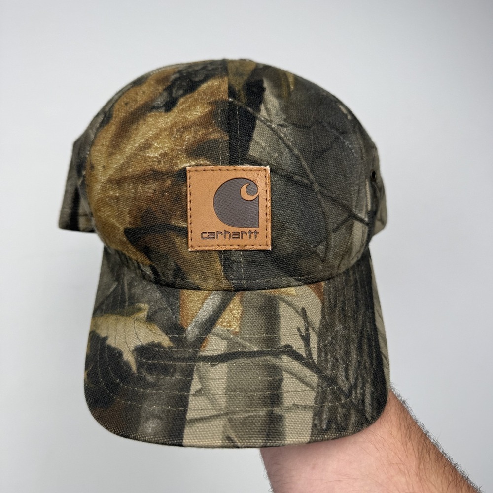 Carhartt Hat Cap Strap Back One Size Brown Camo Canvas Hunting Mens A152 CMO